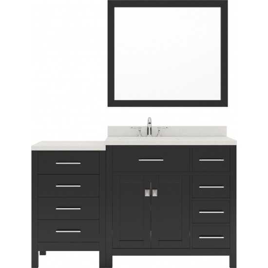 Caroline Parkway 57" Single Bath Vanity in Espresso with White Quartz Top and Round Sink with Polished Chrome Faucet and Mirr