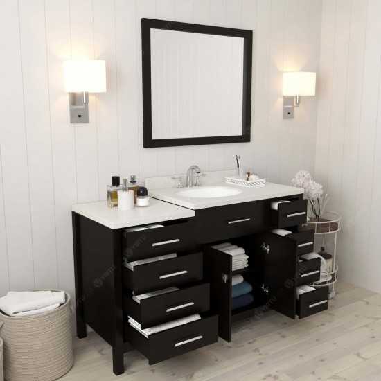 Caroline Parkway 57" Single Bath Vanity in Espresso with White Quartz Top and Round Sink