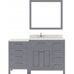 Caroline Parkway 57" Single Bath Vanity in Gray with White Quartz Top and Round Sink and Matching Mirror