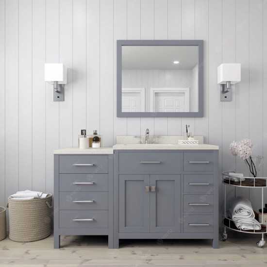 Caroline Parkway 57" Single Bath Vanity in Gray with White Quartz Top and Round Sink and Matching Mirror