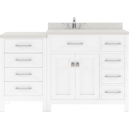 Caroline Parkway 57" Single Bath Vanity in White with White Quartz Top and Round Sink