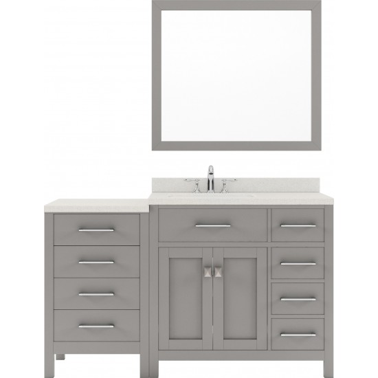 Caroline Parkway 57" Single Vanity in Cashmere Gray with White Quartz Top and Square Sink with Brushed Nickel Faucet and Mirr