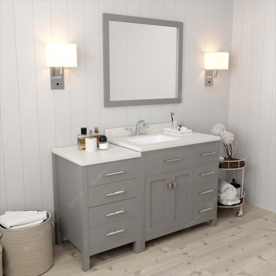 Caroline Parkway 57" Single Bath Vanity in Cashmere Gray with White Quartz Top and Square Sink