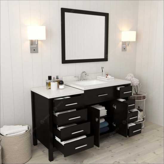 Caroline Parkway 57" Single Bath Vanity in Espresso with White Quartz Top and Square Sink and Matching Mirror