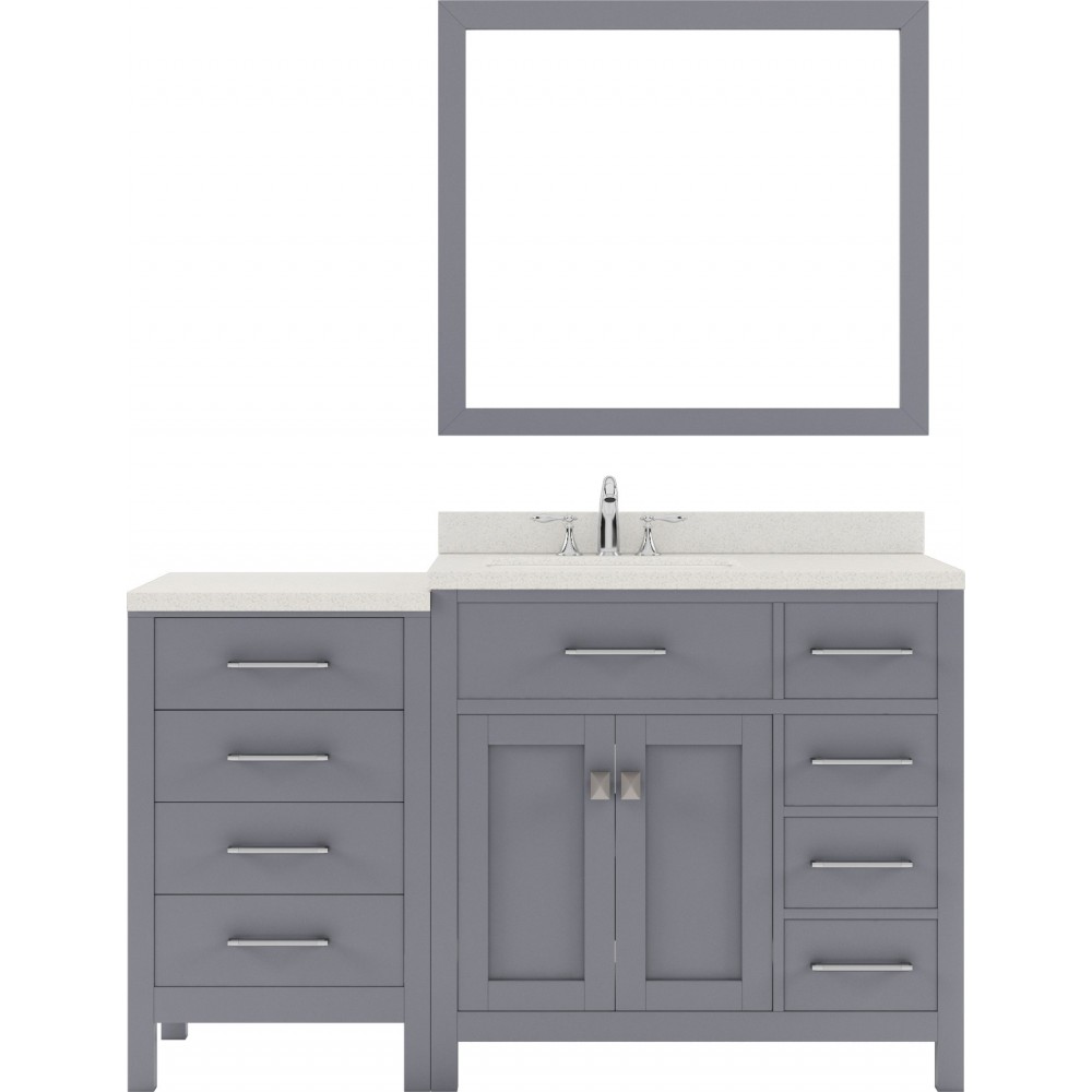 Caroline Parkway 57" Single Bath Vanity in Gray with White Quartz Top and Square Sink and Matching Mirror