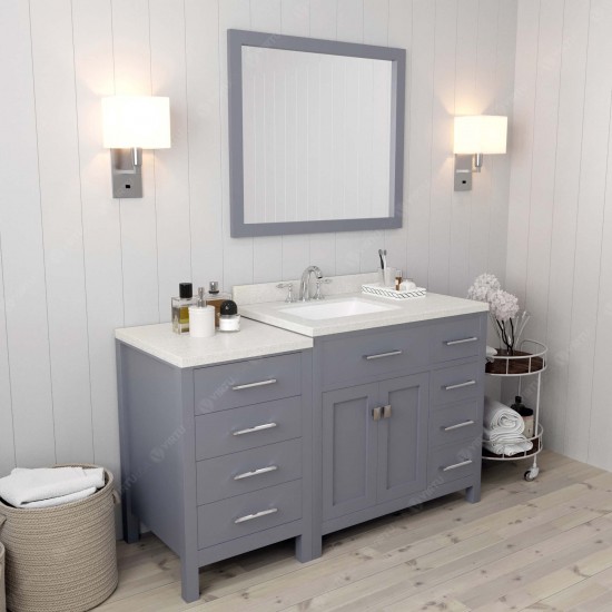 Caroline Parkway 57" Single Bath Vanity in Gray with White Quartz Top and Square Sink and Matching Mirror