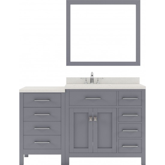 Caroline Parkway 57" Single Bath Vanity in Gray with White Quartz Top and Square Sink with Brushed Nickel Faucet and Mirror