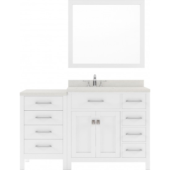 Caroline Parkway 57" Single Bath Vanity in White with White Quartz Top and Square Sink and Matching Mirror