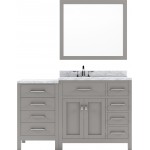 Caroline Parkway 57" Single Bath Vanity in Cashmere Gray with White Marble Top and Round Sink and Matching Mirror