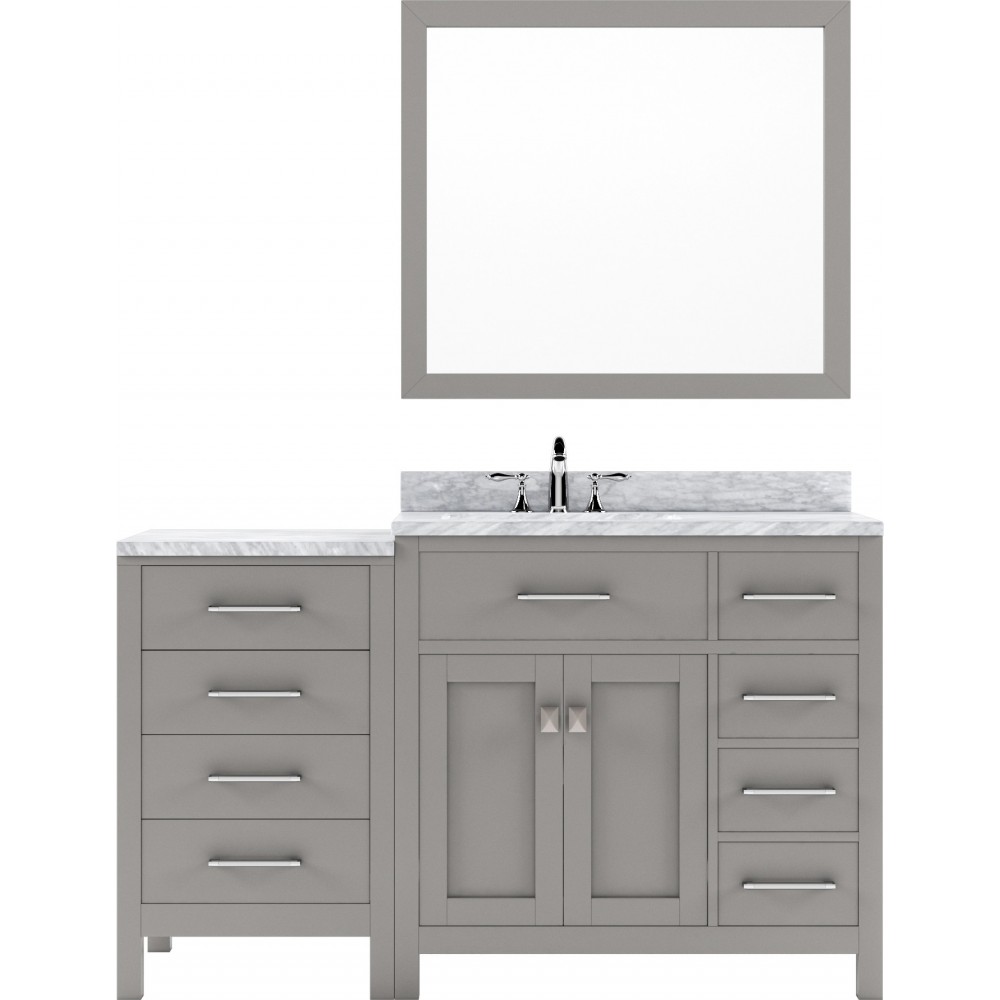 Caroline Parkway 57" Single Bath Vanity in Cashmere Gray with White Marble Top and Round Sink and Matching Mirror