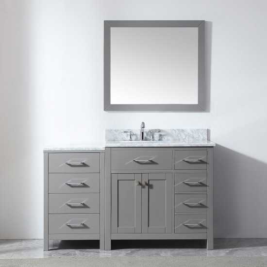 Caroline Parkway 57" Single Bath Vanity in Cashmere Gray with White Marble Top and Round Sink and Matching Mirror