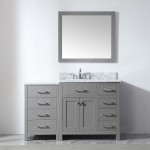 Caroline Parkway 57" Single Vanity in Cashmere Gray with White Marble Top and Round Sink with Polished Chrome Faucet and Mirr