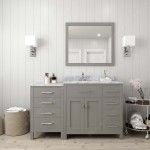 Caroline Parkway 57" Single Vanity in Cashmere Gray with White Marble Top and Round Sink with Polished Chrome Faucet and Mirr