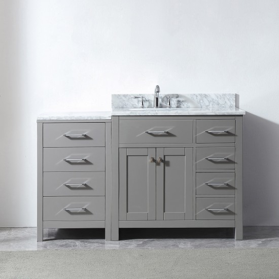 Caroline Parkway 57" Single Bath Vanity in Cashmere Gray with White Marble Top and Round Sink with Polished Chrome Faucet