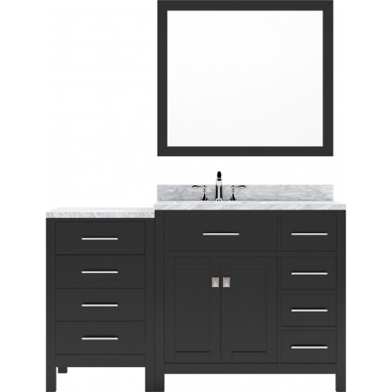 Caroline Parkway 57" Single Bath Vanity in Espresso with White Marble Top and Round Sink and Matching Mirror