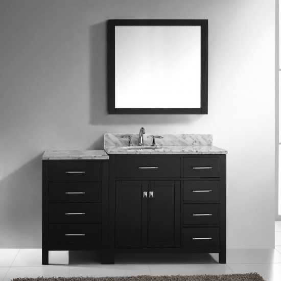 Caroline Parkway 57" Single Bath Vanity in Espresso with White Marble Top and Round Sink and Matching Mirror