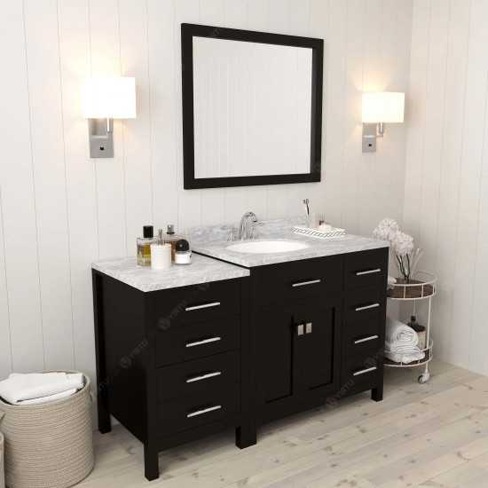 Caroline Parkway 57" Single Bath Vanity in Espresso with White Marble Top and Round Sink and Matching Mirror