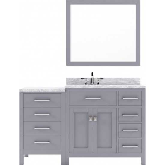 Caroline Parkway 57" Single Bath Vanity in Gray with White Marble Top and Round Sink and Matching Mirror