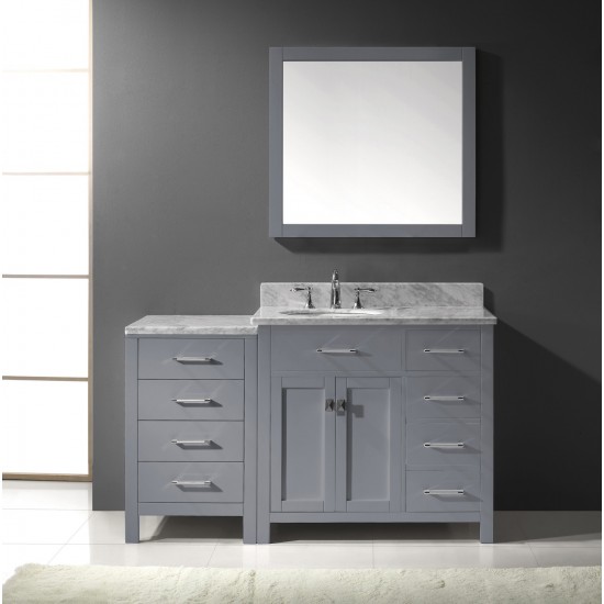 Caroline Parkway 57" Single Bath Vanity in Gray with White Marble Top and Round Sink and Matching Mirror