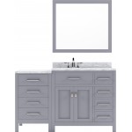 Caroline Parkway 57" Single Bath Vanity in Gray with White Marble Top and Round Sink with Brushed Nickel Faucet and Mirror