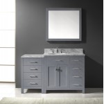 Caroline Parkway 57" Single Bath Vanity in Gray with White Marble Top and Round Sink with Brushed Nickel Faucet and Mirror