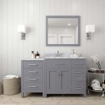 Caroline Parkway 57" Single Bath Vanity in Gray with White Marble Top and Round Sink with Brushed Nickel Faucet and Mirror