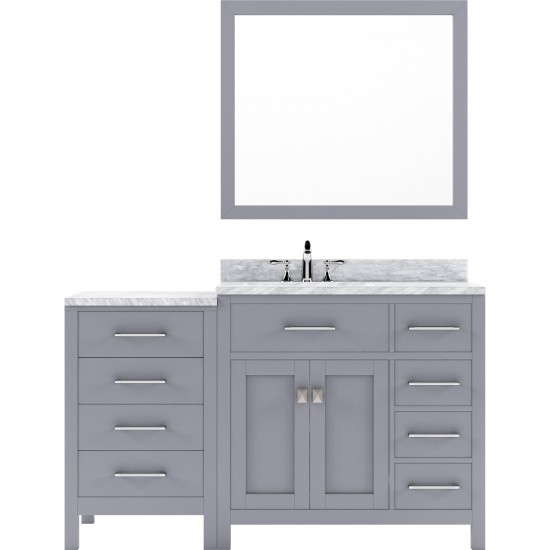 Caroline Parkway 57" Single Bath Vanity in Gray with White Marble Top and Round Sink with Polished Chrome Faucet and Mirror