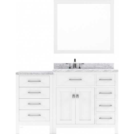 Caroline Parkway 57" Single Bath Vanity in White with White Marble Top and Round Sink and Matching Mirror