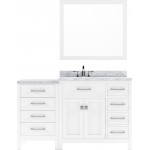 Caroline Parkway 57" Single Bath Vanity in White with White Marble Top and Round Sink with Brushed Nickel Faucet and Mirror