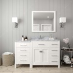 Caroline Parkway 57" Single Bath Vanity in White with White Marble Top and Round Sink with Brushed Nickel Faucet and Mirror