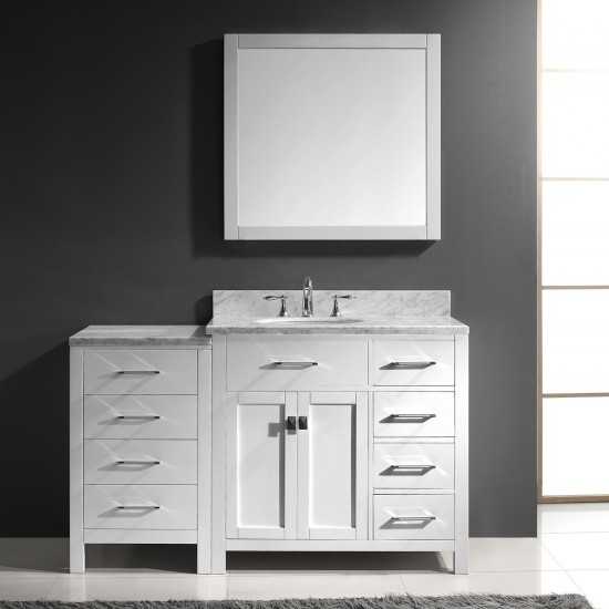 Caroline Parkway 57" Single Bath Vanity in White with White Marble Top and Round Sink with Polished Chrome Faucet and Mirror