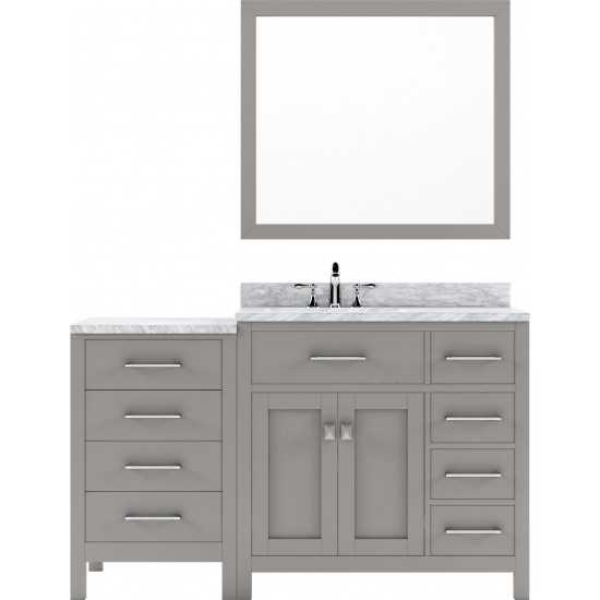 Caroline Parkway 57" Single Vanity in Cashmere Gray with White Marble Top and Square Sink with Brushed Nickel Faucet and Mirr