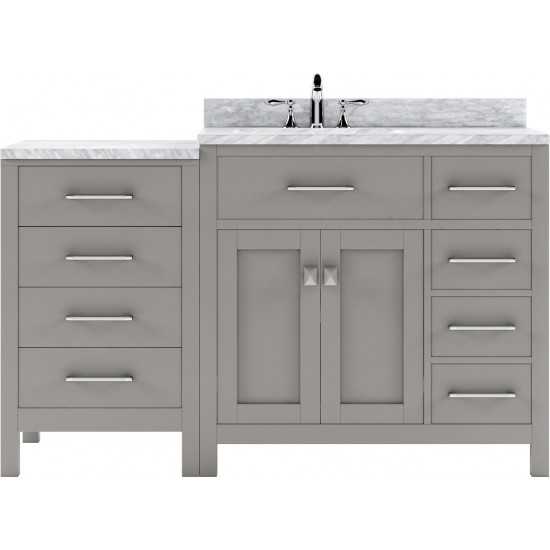 Caroline Parkway 57" Single Bath Vanity in Cashmere Gray with White Marble Top and Square Sink with Brushed Nickel Faucet