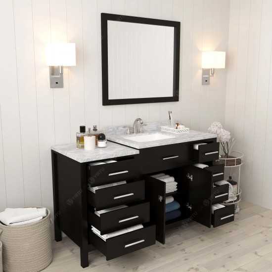 Caroline Parkway 57" Single Bath Vanity in Espresso with White Marble Top and Square Sink and Matching Mirror