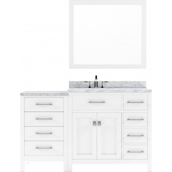 Caroline Parkway 57" Single Bath Vanity in White with White Marble Top and Square Sink with Brushed Nickel Faucet and Mirror