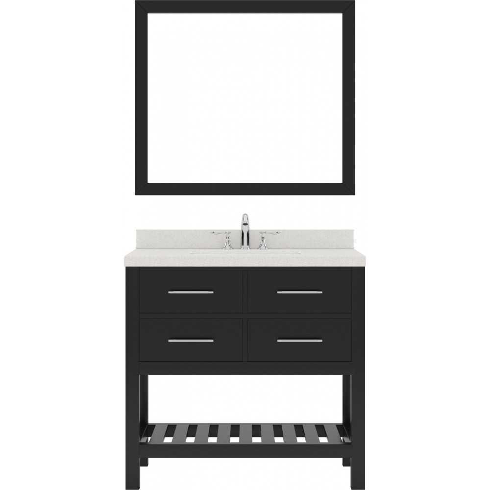 Caroline Estate 36" Single Bath Vanity in Espresso with White Quartz Top and Round Sink with Polished Chrome Faucet and Mirro