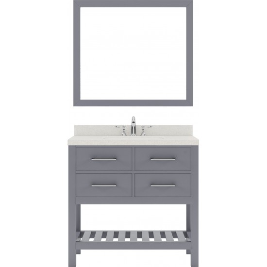 Caroline Estate 36" Single Bath Vanity in Gray with White Quartz Top and Round Sink and Matching Mirrors