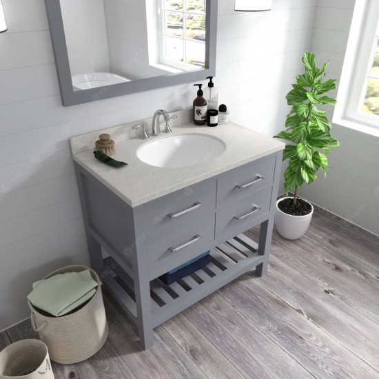 Caroline Estate 36" Single Bath Vanity in Gray with White Quartz Top and Round Sink and Matching Mirrors