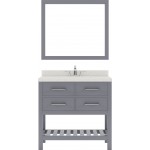 Caroline Estate 36" Single Bath Vanity in Gray with White Quartz Top and Round Sink with Brushed Nickel Faucet and Mirrors