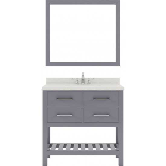 Caroline Estate 36" Single Bath Vanity in Gray with White Quartz Top and Round Sink with Polished Chrome Faucet and Mirrors