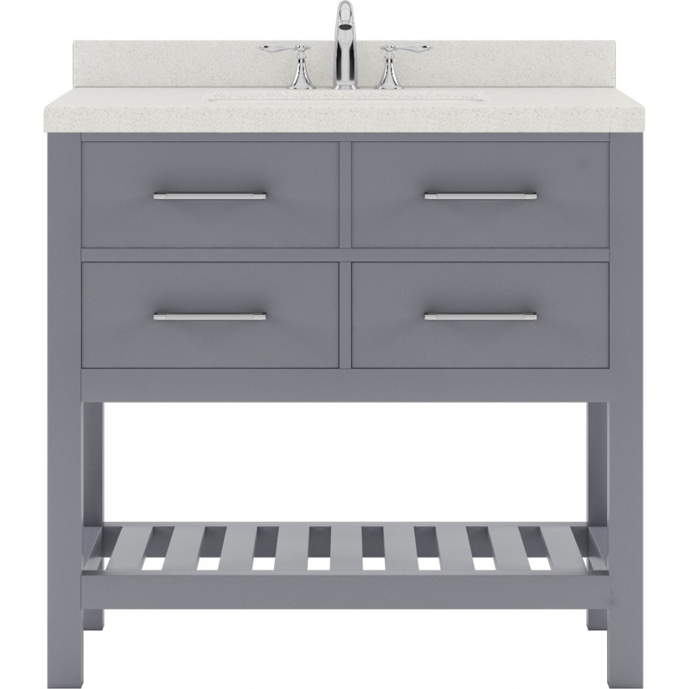 Caroline Estate 36" Single Bath Vanity in Gray with White Quartz Top and Round Sink