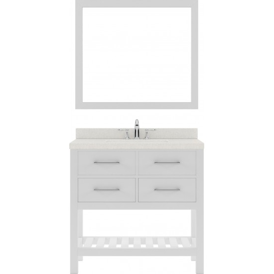 Caroline Estate 36" Single Bath Vanity in White with White Quartz Top and Round Sink and Matching Mirrors