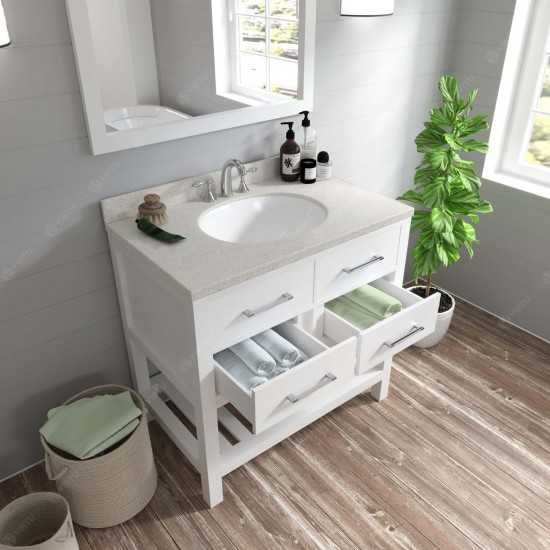 Caroline Estate 36" Single Bath Vanity in White with White Quartz Top and Round Sink and Matching Mirrors