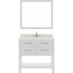 Caroline Estate 36" Single Bath Vanity in White with White Quartz Top and Round Sink with Brushed Nickel Faucet and Mirrors