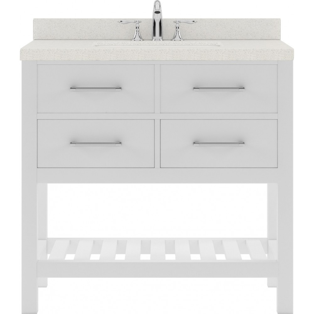 Caroline Estate 36" Single Bath Vanity in White with White Quartz Top and Round Sink