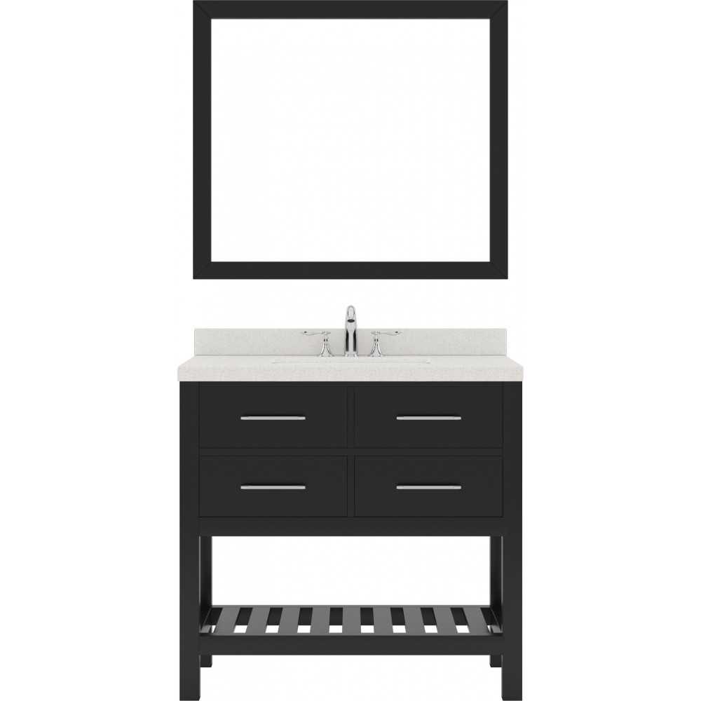 Caroline Estate 36" Single Bath Vanity in Espresso with White Quartz Top and Square Sink with Polished Chrome Faucet and Mirr