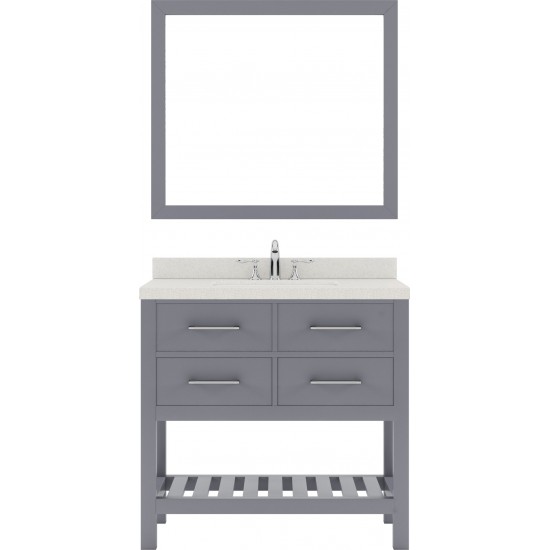 Caroline Estate 36" Single Bath Vanity in Gray with White Quartz Top and Square Sink and Matching Mirrors