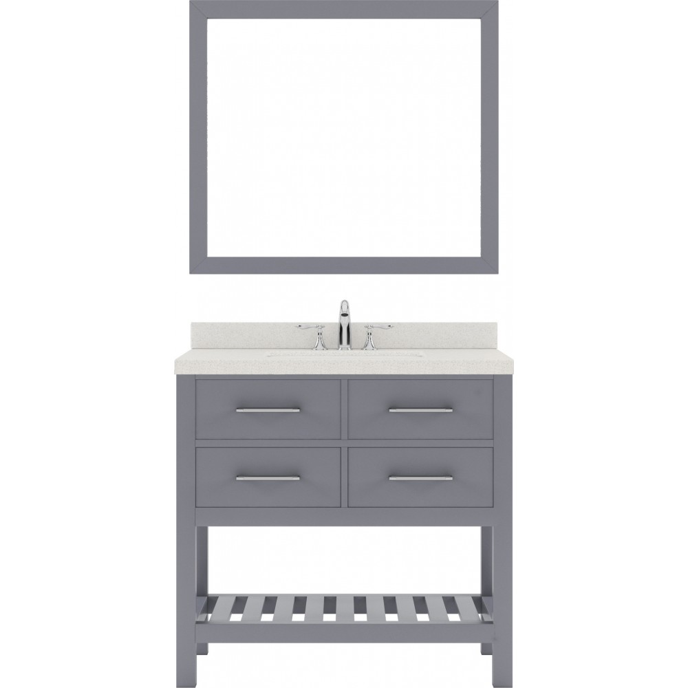 Caroline Estate 36" Single Bath Vanity in Gray with White Quartz Top and Square Sink and Matching Mirrors