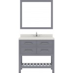 Caroline Estate 36" Single Bath Vanity in Gray with White Quartz Top and Square Sink with Brushed Nickel Faucet and Mirrors