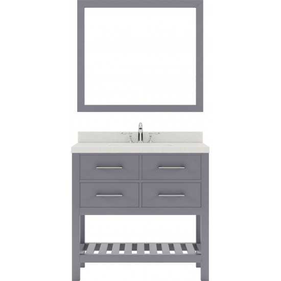 Caroline Estate 36" Single Bath Vanity in Gray with White Quartz Top and Square Sink with Polished Chrome Faucet and Mirrors